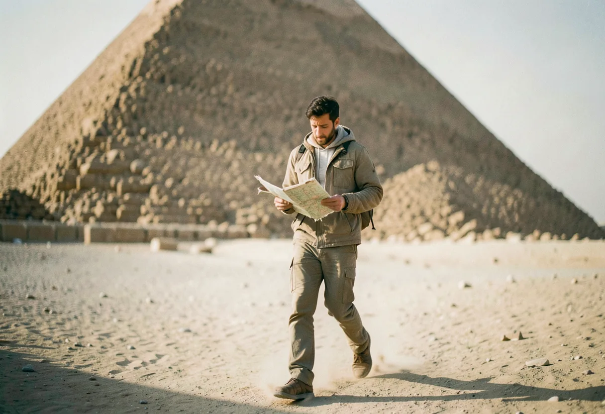 Traveler walking on dusty path in Egypt, essential Egypt travel guide.