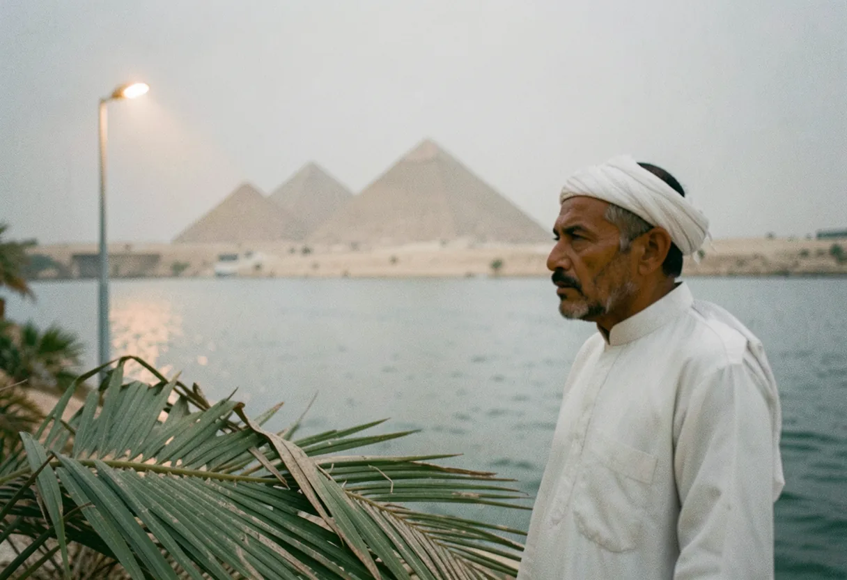 Man in galabeya overlooking Nile River, Egypt travel safety.