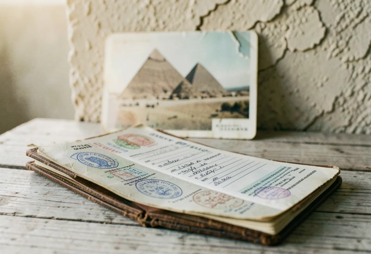 Weathered passport on textured surface, Egypt travel requirements.